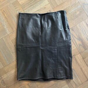Lauren by Ralph Lauren Black Lambs Leather Pencil Skirt.